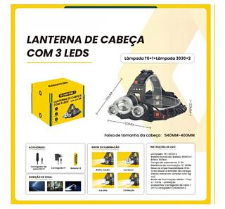 Lanterna De Cabeça Ajustável Com 3 Leds T6 AL B1528
