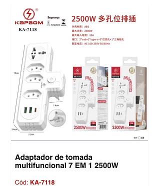 Adaptador de tomada multifuncional 7 EM 1 2500W