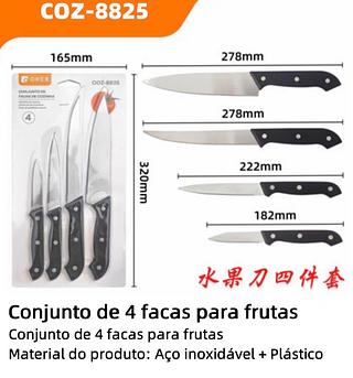 Conjunto de 4 facas para frutas Conjunto de 4 facas para frutas Material do produto: Aço inoxidável + Plástico 8825
