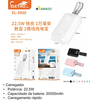 Carregador Portatil Power Bank 20000mah 22.5W ELETRO EL-2930