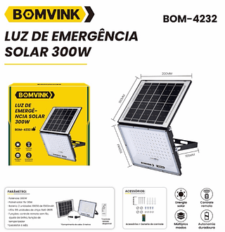 LUZ DE EMERGÊNCIA SOLAR 300W BOM-4232