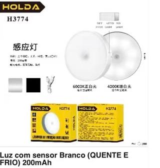 Luz com sensor Branco (QUENTE E FRIO) 200mAh