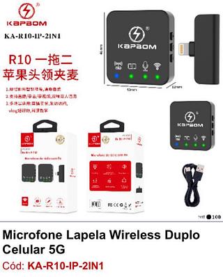 MICROFONE LAPELA DUPLO PROFESSIONAL SEM FIO TlPO C KA-R10-IP-2IN1