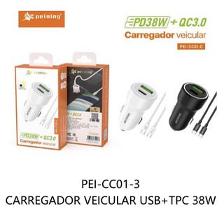 CARREGADOR VEICULAR USB+ TPC 38W PEI-CC01-3 CARRO