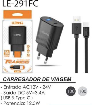 CARREGADOR 5.1A LELONG TIPO-C LE-291FC