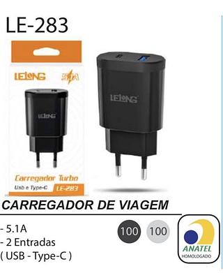 FONTE TIPO-C USB CARREGADOR DE VIAGEM LE-283 5.1A