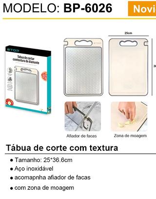 Tábua de corte com textura • Tamanho: 25*36.6cm • Aço inoxidável • acomapnha afiador de facas • com zona de moagem