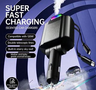 Cargador Auto 6IN1 , Cable Retráctil Y Luz Led 120W