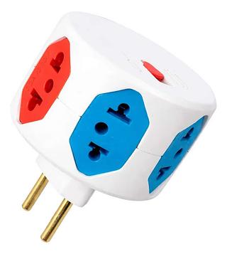 Adaptador Tomada Benjamim 6 Entradas com Fusível de Proteção Bivolt 10A 220V 110V Plug 2 e 3 Pinos Extensor de Energia Multi Tomadas Elétrico Seguro