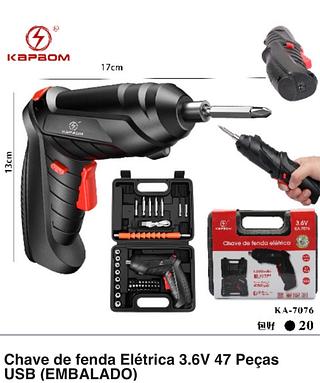 Chave de fenda Elétrica 3.6V 47 Peças USB