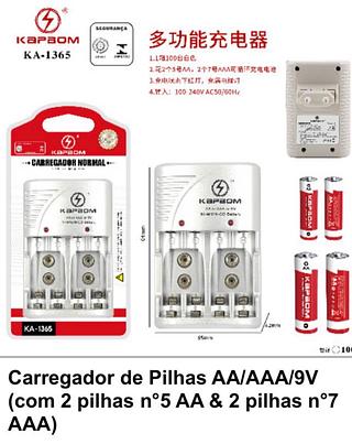 CARREGADOR COM 2 pilhas n°5 AA & 2 pilhas n°7 AAA