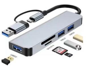 HUB Adaptador Type-C + USB duplo para USB 3.01 + USB2 + SD/TF