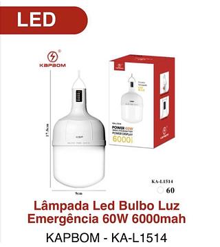 Lâmpada Led Bulbo Luz Emergência 60W 6000mah KAPBOM L1514