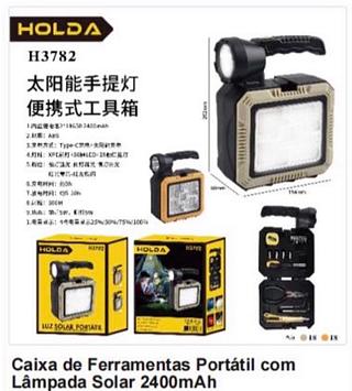 Caixa de Ferramentas Portátil com Lâmpada Solar 2400mah